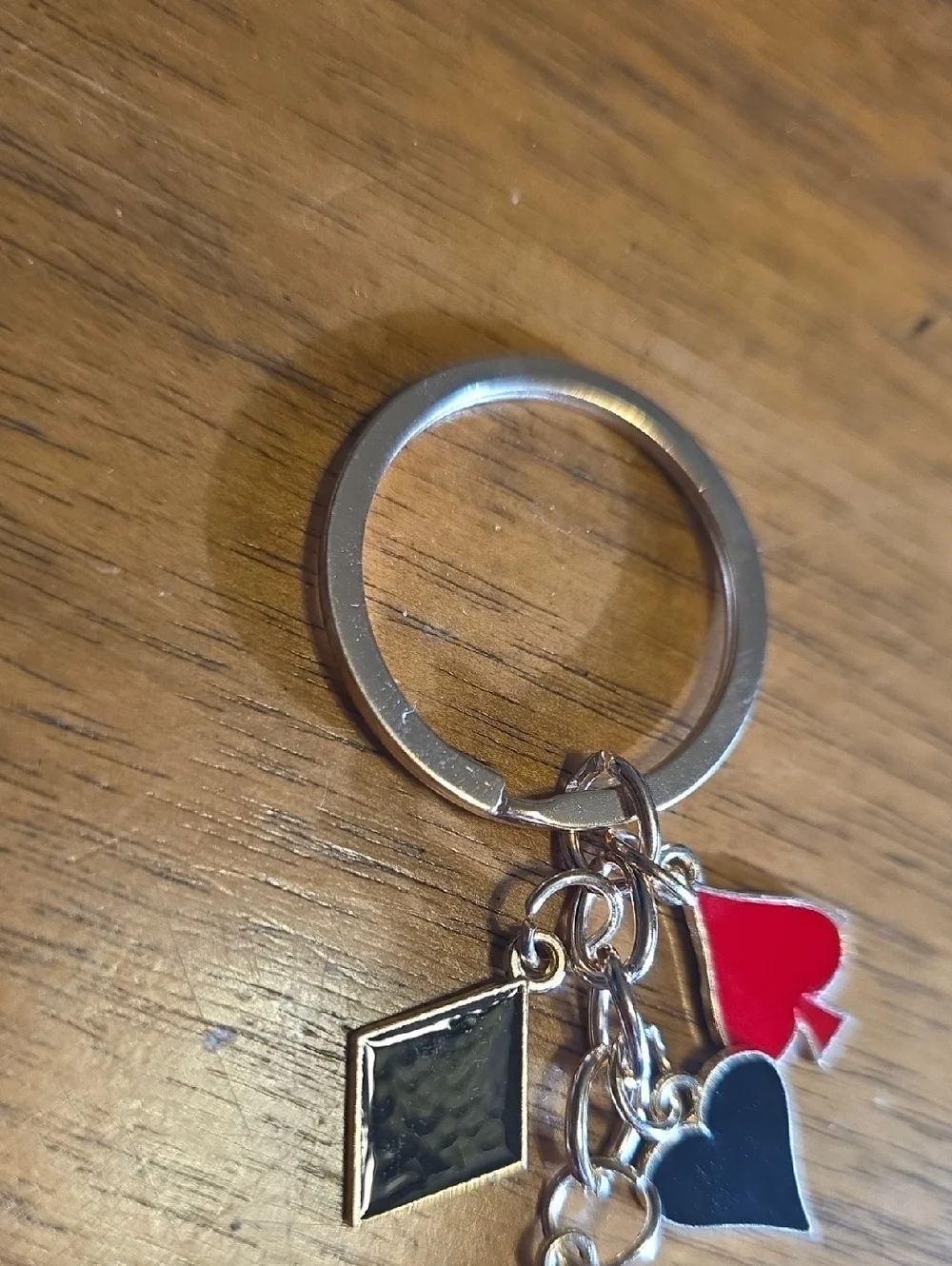 Gold Keyring with Red and Black Card Suit Charms - Women Accessories